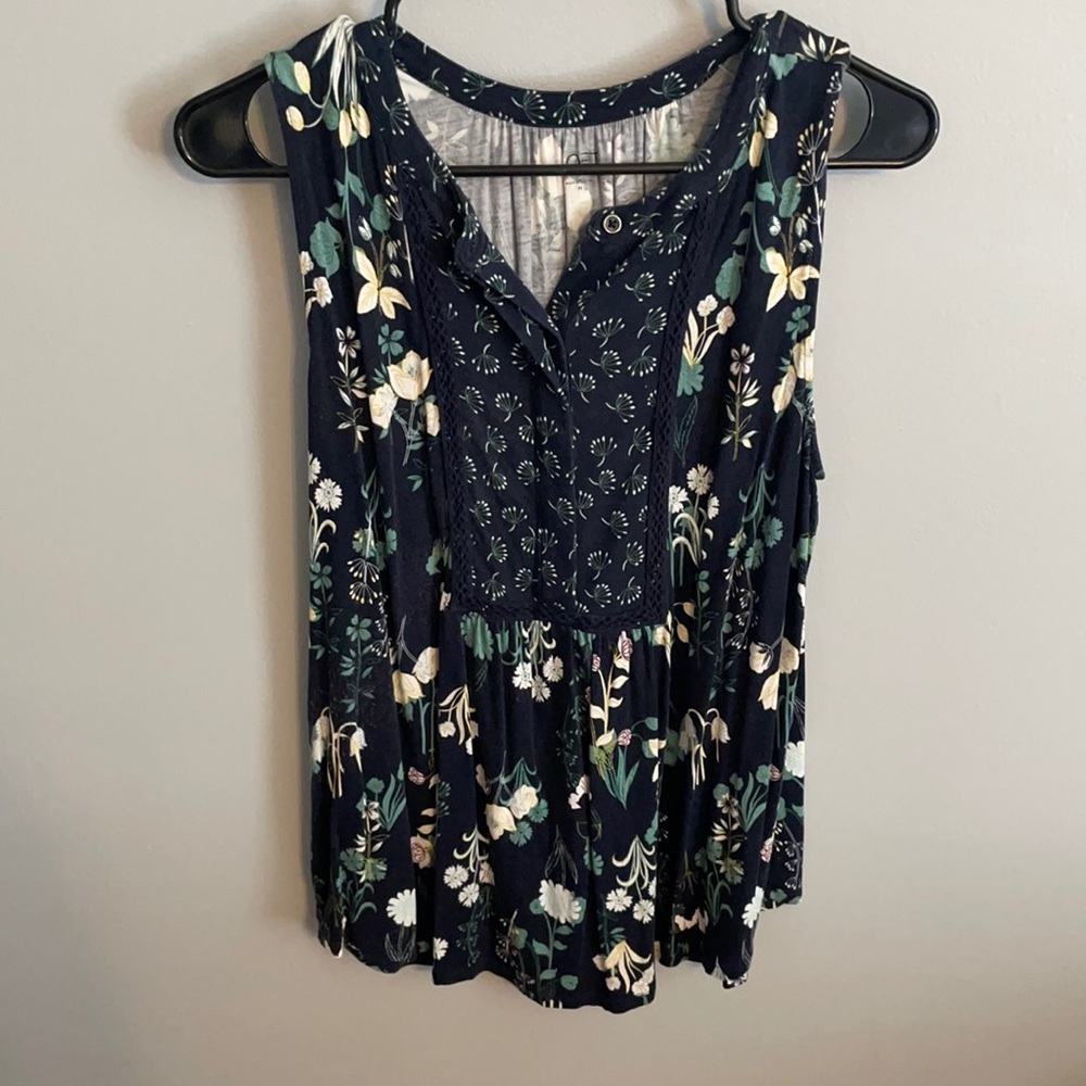 Navy with green flowers soft tank